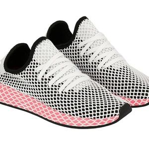 Adidas Women's Deerupt Net Lace Up Sneakers size 8 NWOB chalk white/black/pink
